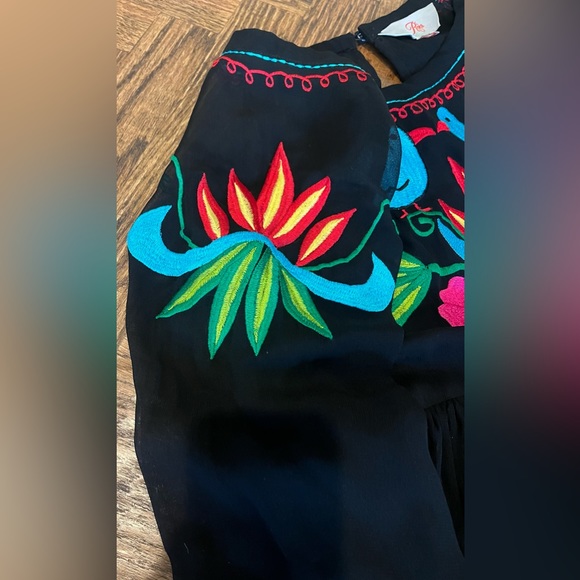 ROJA Western Black Boho Embroidered Floral Sheer Tunic Dress S - Picture 6 of 9